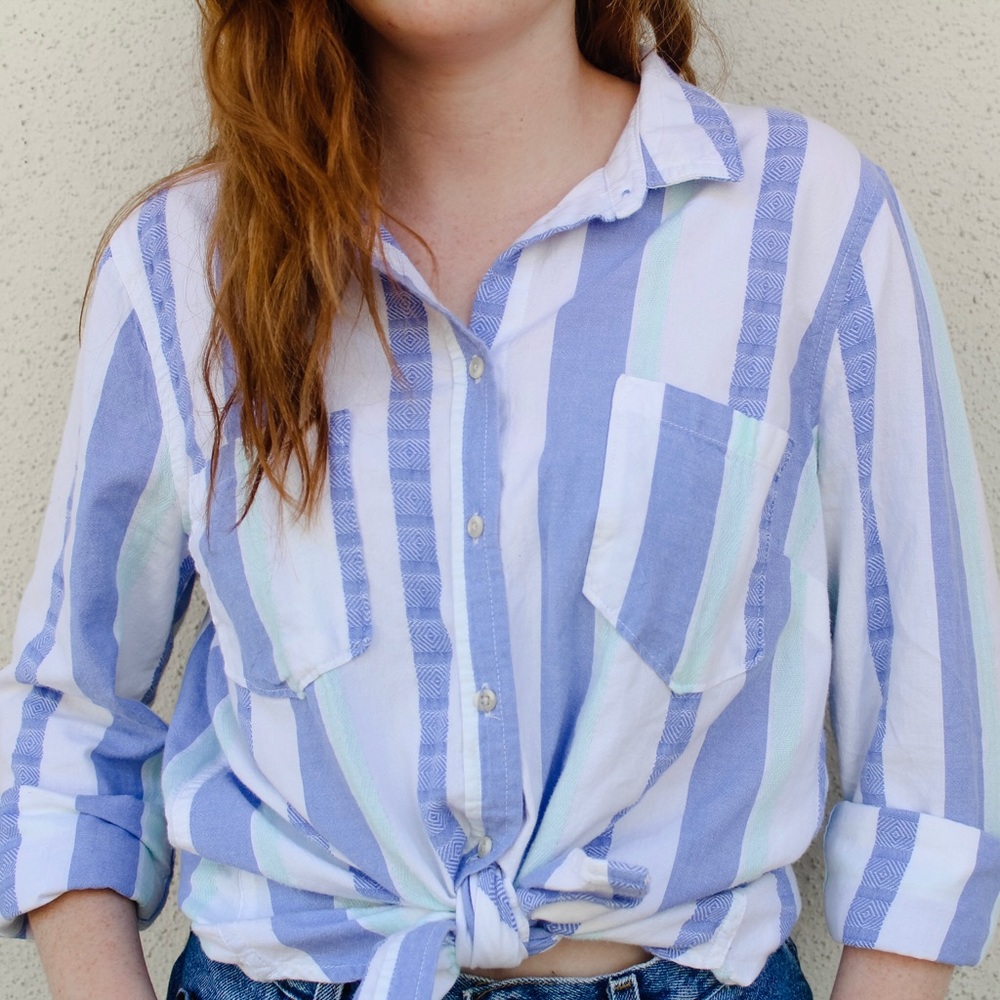 Merona Blue Striped Botton up Shirt